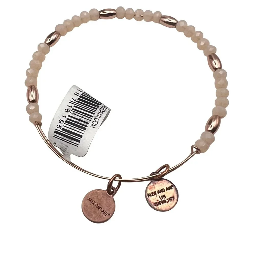 Alex And Ani Balance Bead II Carmel Rose Gold Tone Bangle Bracelet Pink NWT - Picture 7 of 7